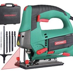 6.7A 800W HYCHIKA Jig Saw SPM with 6 Variable Speeds, 4 Orbital Sets, Bevel Angle 45°, 6PCS Blades, Pure Copper Motor, Laser Guide, Carrying C