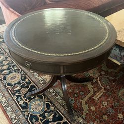 Side Table Wood Leather Top