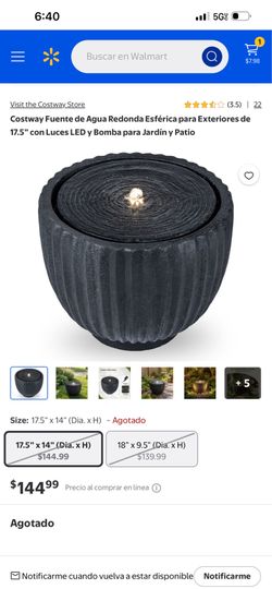 Costway 17.5" Spherical Round Outdoor Water Fountain with LED Lights and Pump for Garden and Patio