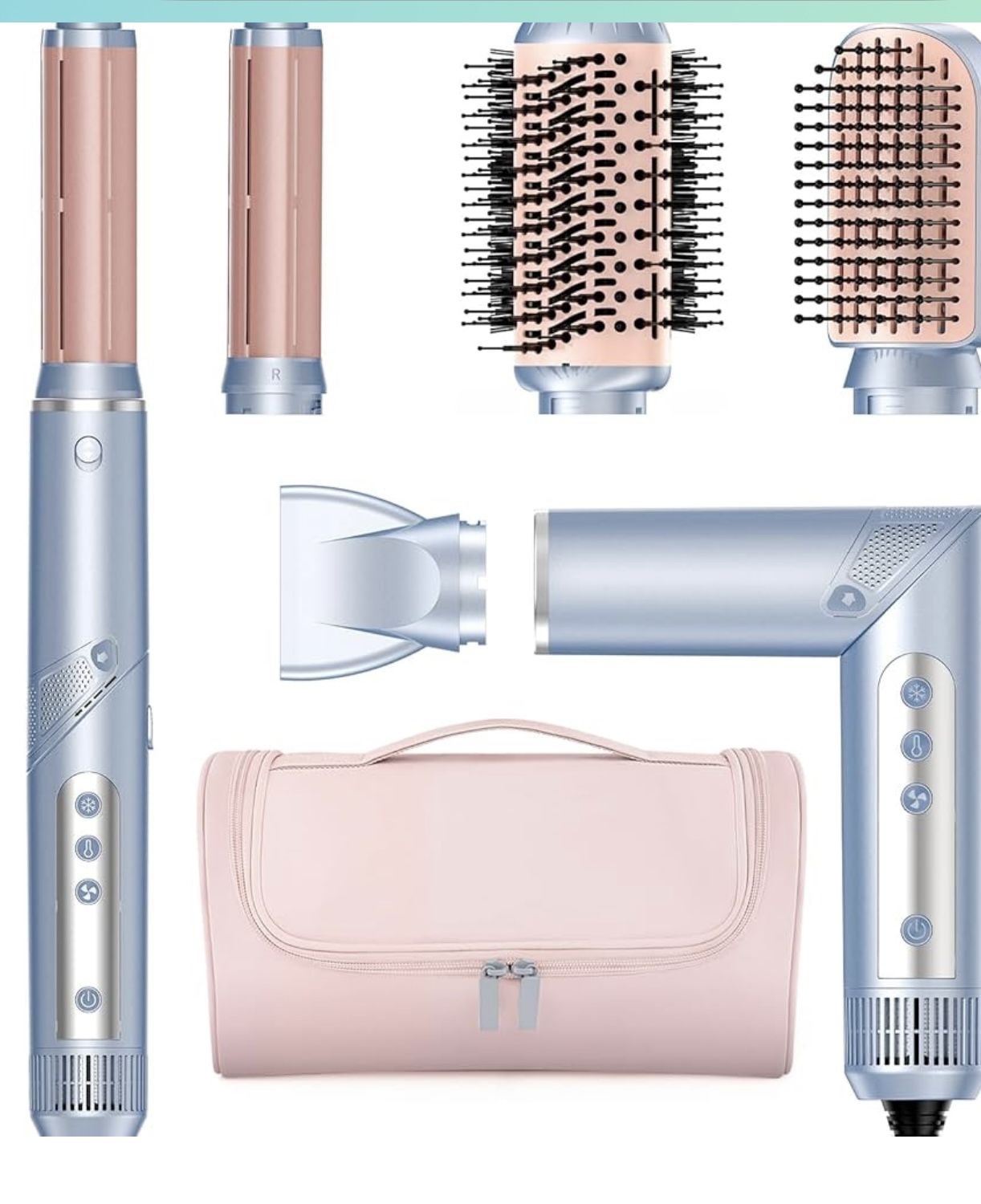 MESCOMB 5 in 1 Hair Wrap Styler Set with Air Curlers, Hair Dryer Brush, Straightener, Concentrator for Fast Drying
