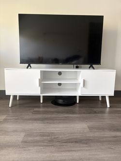 Modern White TV Stand with Entertainment Center (Up to 55’’)