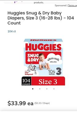 Huggies Snug & Dry Diapers Size 3, 104 Count