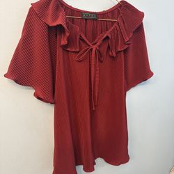 MYTOP Red Pleated Ruffle Blouse free size