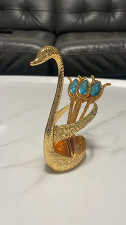 Hand mae- Gold Swan Spoon Holder with Decorative Spoons