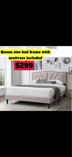 Queen size bed frame with pillow top mattress included