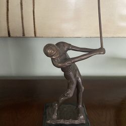 Vintage Solid Bronze Golfing Statue With Black Base 16” Tall 