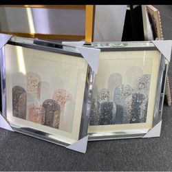 New 23.6" H Square-Shaped Blue & Orange PS/Mirror Kaiden Crystal Mirror Framed (Set of 2), Wall Art