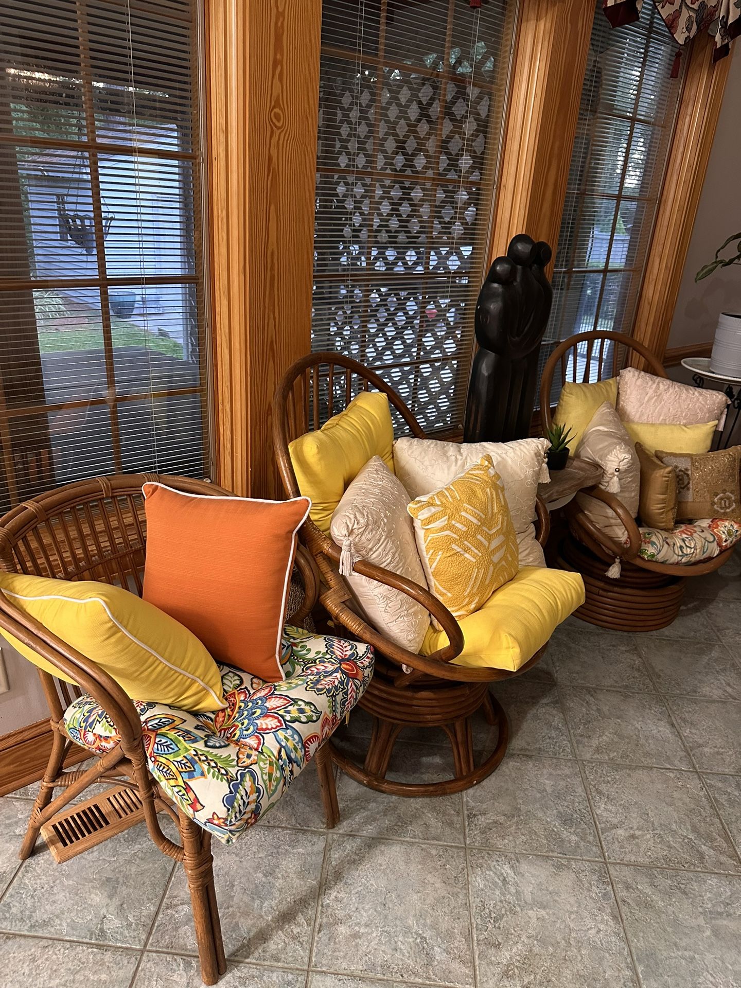 Two Rattan Chairs w/Pillows