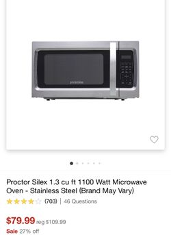 proctor silex 1.3 cu ft 1100 watt microwave oven