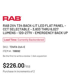 RAB 4x3 Flat Panel Led Ceiling Lights 