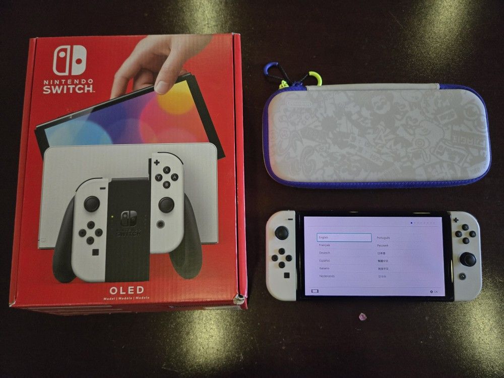 Nintendo Switch OLED + 64GB Zelda Memory Card + Splatoon Case