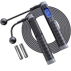 Weighted Jump Rope with Counter, Adjustable Heavy Handles Skipping Rope with Steel Ball Bearing and Alarm, Adjustable Length for Men Women Kids Fitnes