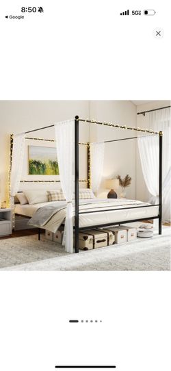 New Costway King Metal Canopy Platform Bed Frame Mattress Foundation w/ Slat Support