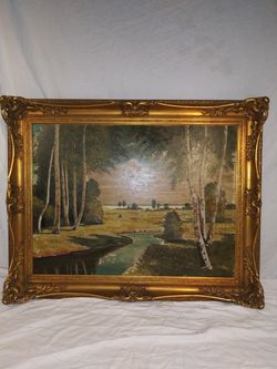 39" x 31" European gold wood frame / painting by K. Erdmann