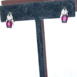 Sterling Silver Created Ruby & Diamond Earrings