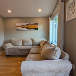 RESERVED Beige Microfiber L Sectional Sofa