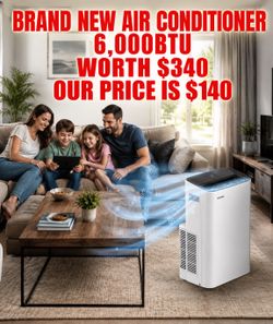 6,000 (DOE) BTU Portable Air Conditioner Cools 250 Sq. Ft. with Dehumidifier and Remote Control in White