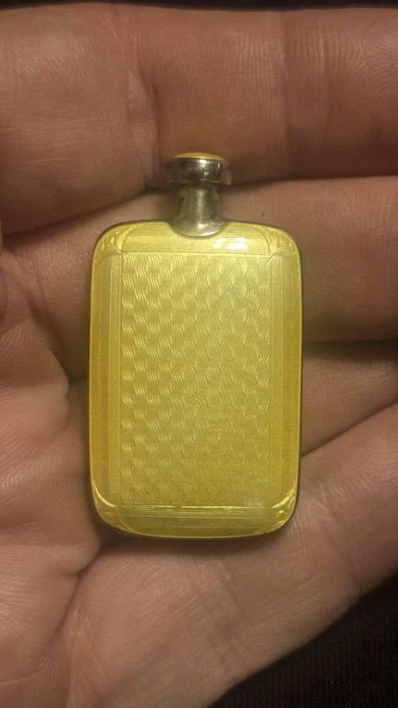 Antique Guilloche Enamel Sterling Silver Perfume Flask with Dauber