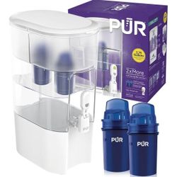 PUR XL 44-Cup Water Filter Dispenser with 2 Genuine PUR Filters, Largest Available, 44-Cup Capacity, 2-in-1 Powerful, Faster Filtration, Dishwasher Sa