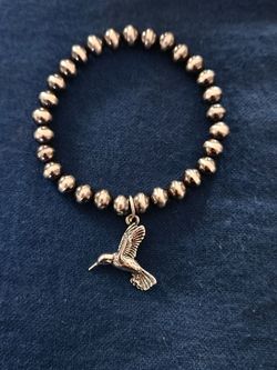 925 Navajo Style Pearl Bracelet w/Hummingbird Charm