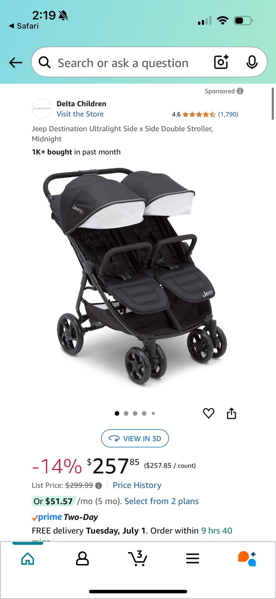 Jeep By Delta Children Double Stroller