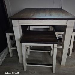 Wood High Table With 4 Stools