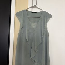 Blue Flowy V Neck Top