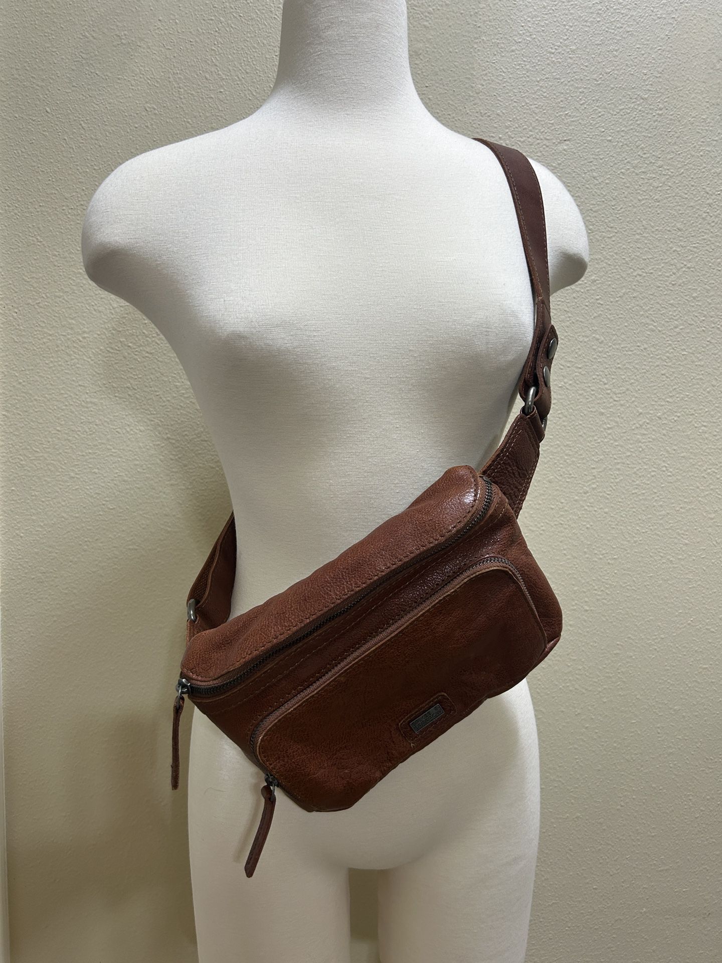 SPIKES & SPARROW BRANDY Leather Belt Fanny Pack Bag Brown Zippered Wide Strap