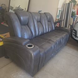 Brown Leather Sofa With Charger Connection 