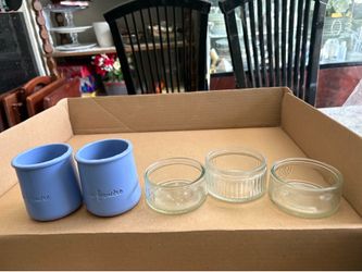 5 pieces of La Fermière Ceramic and Glass Yogurt Jars for pudding, jello, cocktails, ice cream