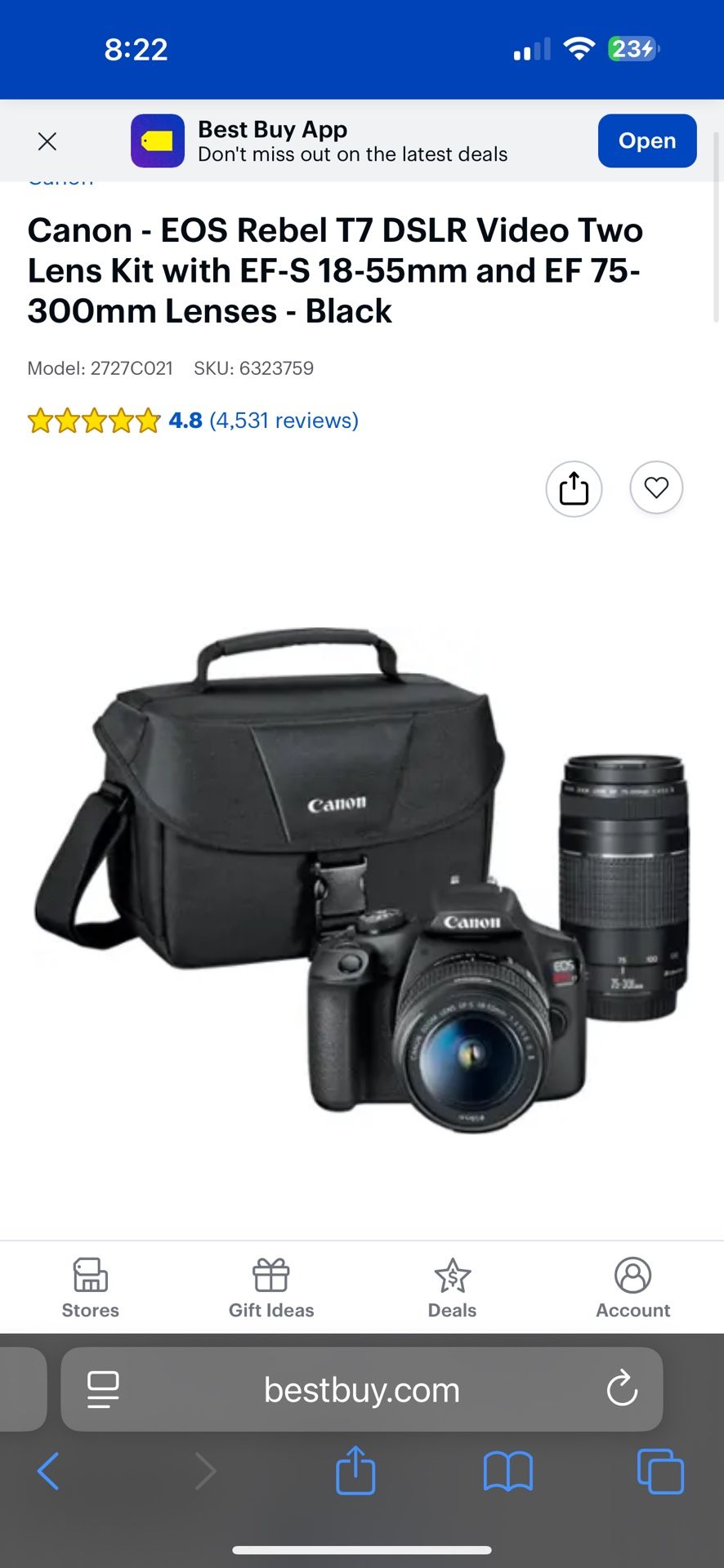 EOS Rebel T7 DSLR Video Two Lens Kit with EF-S 18-55mm and EF 75-300mm Lenses - Black 