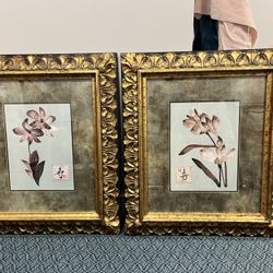 High End Designer Framed ASIAN FLORAL Prints Set Of 2 Measures 25” X 32”
