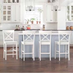 Set Of 4 24in. White Wood Bar Stools, Counter Chairs