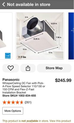 Panasonic WhisperCeiling DC Fan with Pick-A-Flow Speed Selector 110/130 or 150 CFM and Flex-Z-Fast I