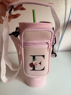 Pink Tumbler Carrier Bag with Letter E