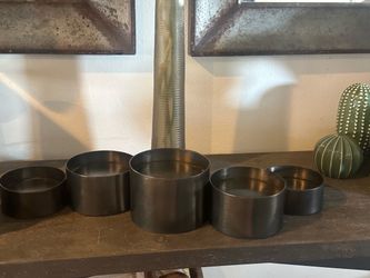 New Crate & Barrel Links Dark Pewter Centerpiece 5 Link Cylinder Pillar Candle Holder