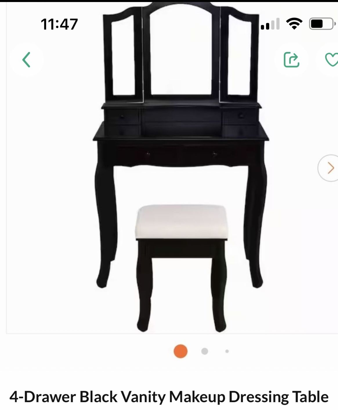 Black  Vanity w/ Stool $50 Selling Fast 