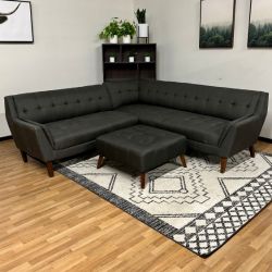 🚚 FREE DELIVERY! Grey Tufted Sectional Sofa w/ Ottoman