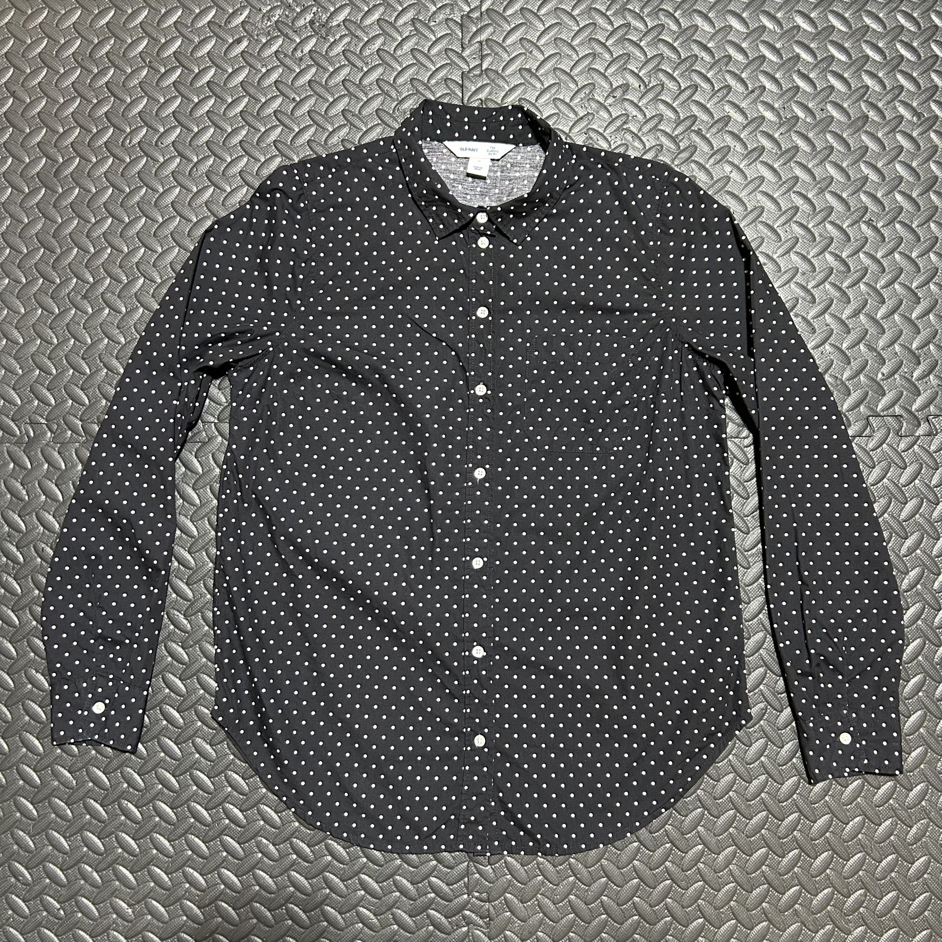 Old Navy Button Down Shirt Black White Polka Dots Long Sleeve Women's Medium
