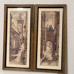 Pair of Prints European Street Scenes by A Yaworski
