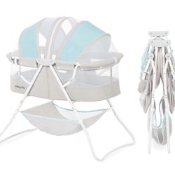 Karley Blue & Grey Baby Bassinet , Lightweight Portable with Double Canopy 