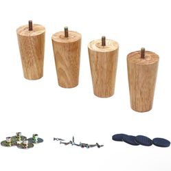 Round Solid Wood Replacement Furniture Wood Legs(4" Straight Set of 4)