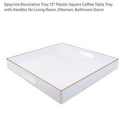 Spsyrine Decorative Tray, 13" Plastic Square Coffee Table Tray with Handles for Living Room, Ottoman, Bathroom Decor