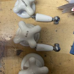 Old  Style Bath Tub Shower  Cross Handles, Diverter Hot And Cold Porcelain  Knobs , For Parts