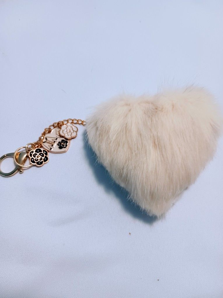 Genuine Satin Rabbit Fur Heart Keychain