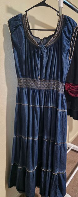 Denim Tiered Maxi Dress Boho Style Size XXL