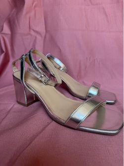 London rebel wide fit mid heeled sandals in silver size 8