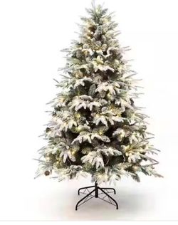 7 ft. PreLit Snowy Green Branches Artificial Christmas Tree with Metal Stand