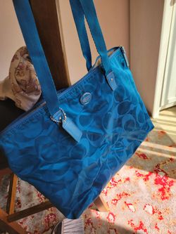 Coach Signature Nylon Tote Bag Blue