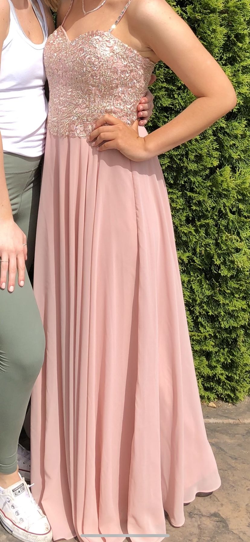 Blush Chiffon Prom Dress with Embellished Lace Bodice Blush Chiffon Prom Dress with Embellished Lace Bodice